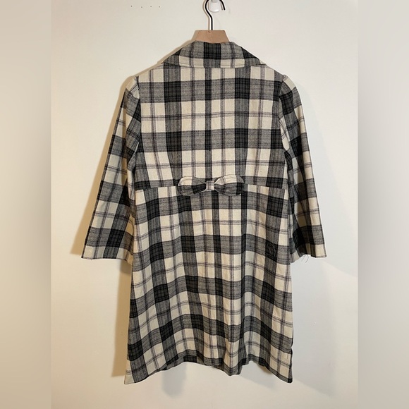 Takara Collared Plaid Long Wool Blend Lightweight Pea Coat 3/4 Sleeve Size Large - Picture 5 of 12